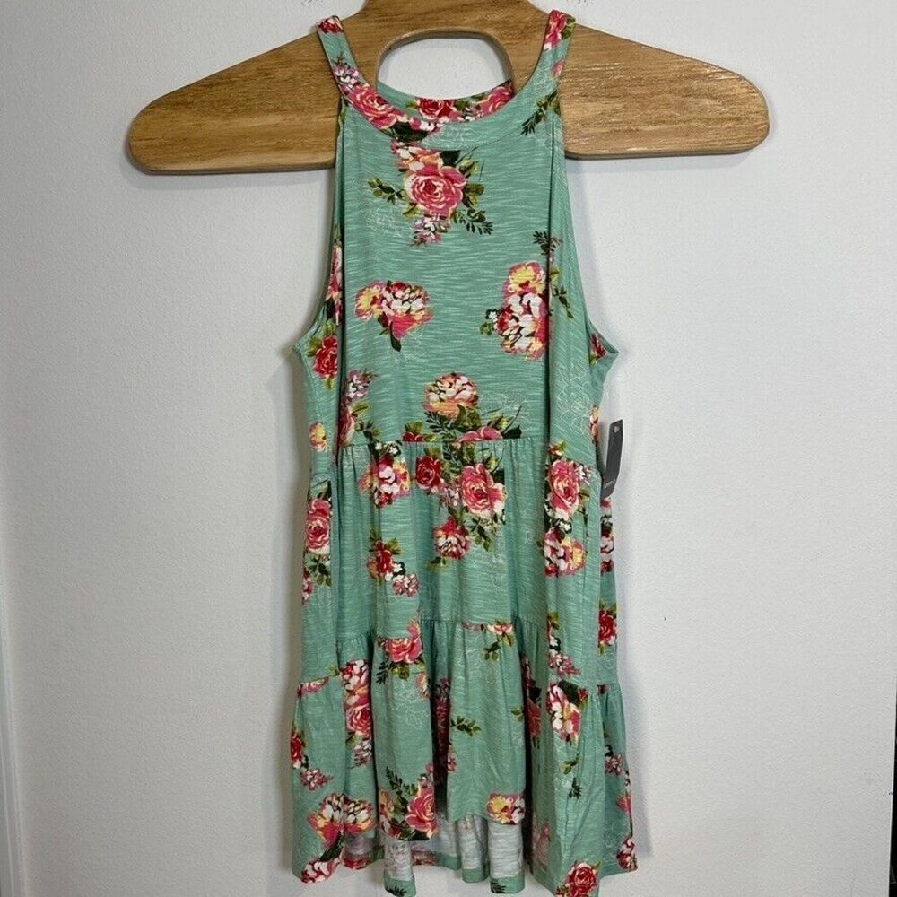 torrid Floral Halter Tiered Tank Top - Mint Green with Pink Roses